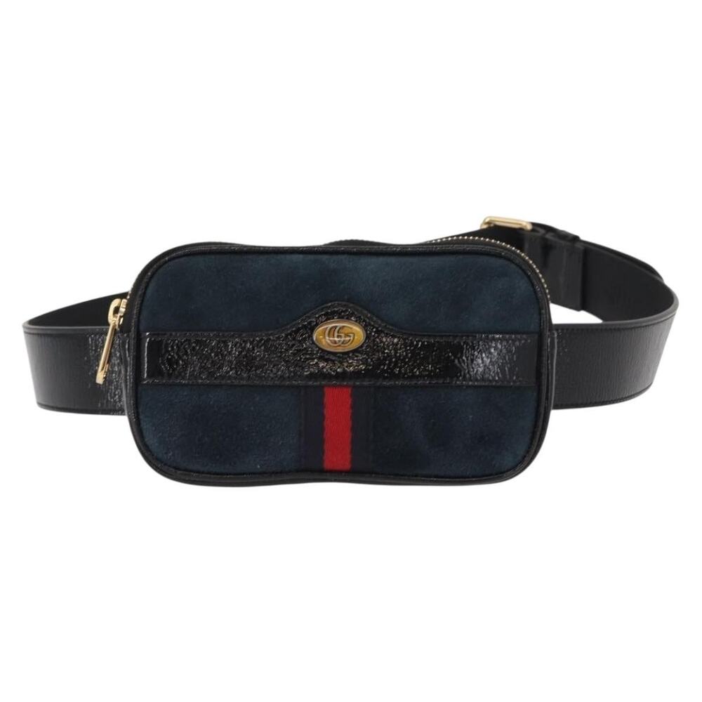 Gucci Suede Web Enamel Waist Bag Navy